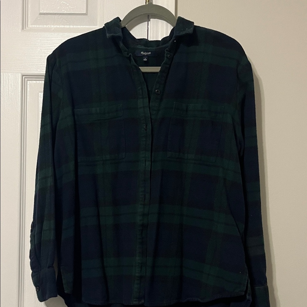 Madewell Forest Green and Navy Plaid Button Down Flannel
